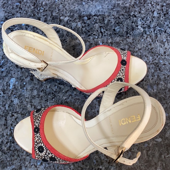 Fendi Embroidered Wedge Sandals Size 37 - Picture 7 of 9